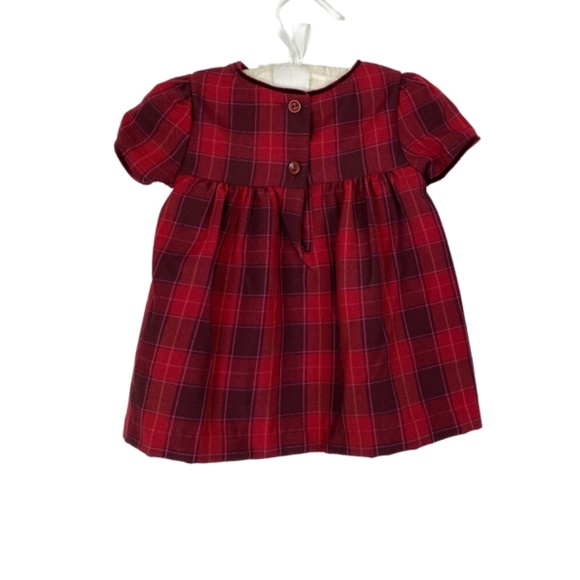 Vintage Little Bitty Holiday Dress Outfit Plaid Velvet Smocked Flowers 6-9 mo - Picture 5 of 15